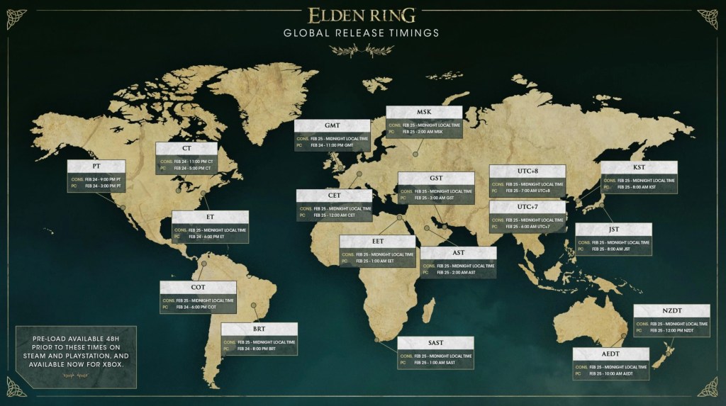 elden ring release times schedule