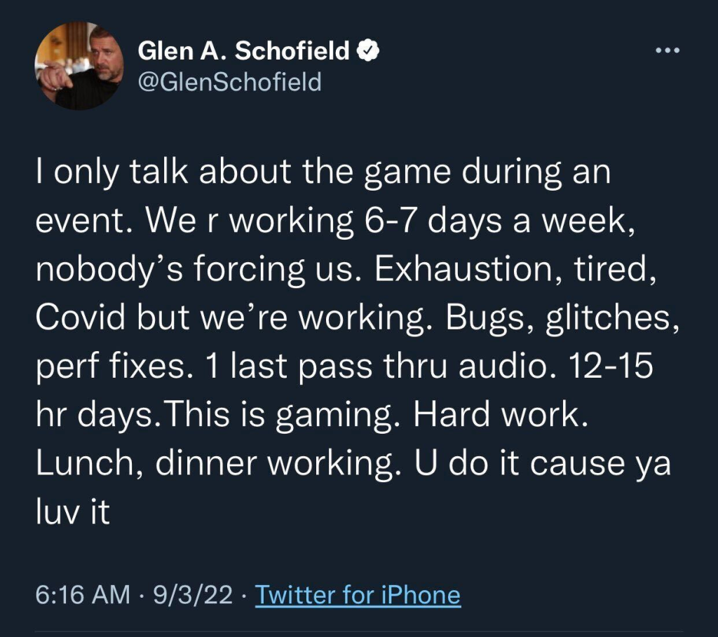 Glen Schofield video game crunch culture