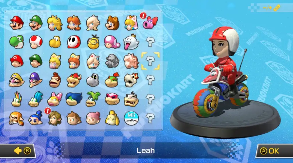 mario kart 8 deluxe character slots