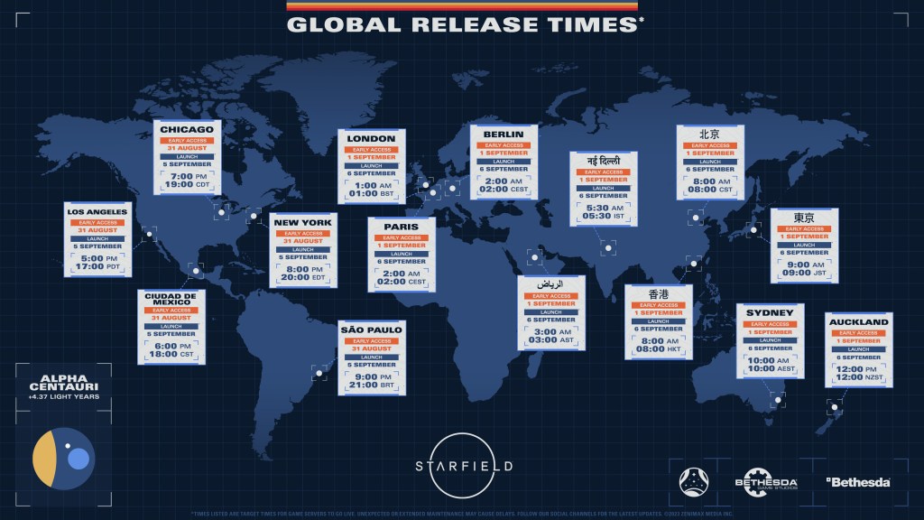 starfield early access global launch times