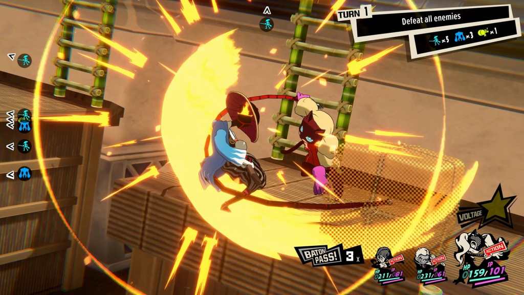 Persona 5 Tactica screenshot - Anne whips an enemy off a ledge