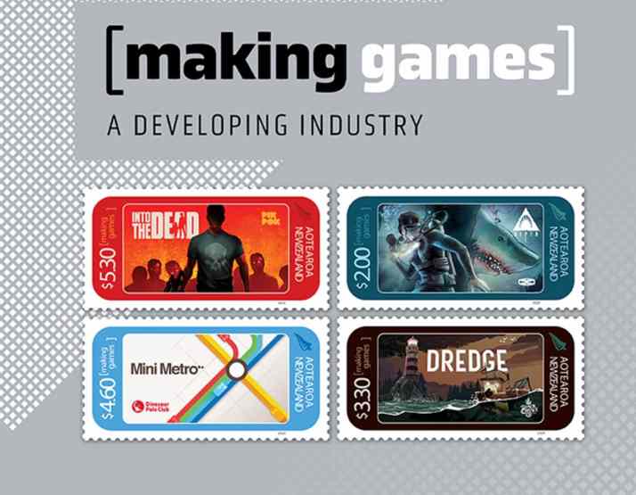 NZ Post's Making Games – A Developing Industry stamps celebrate games like Dredge and Mini Metro.