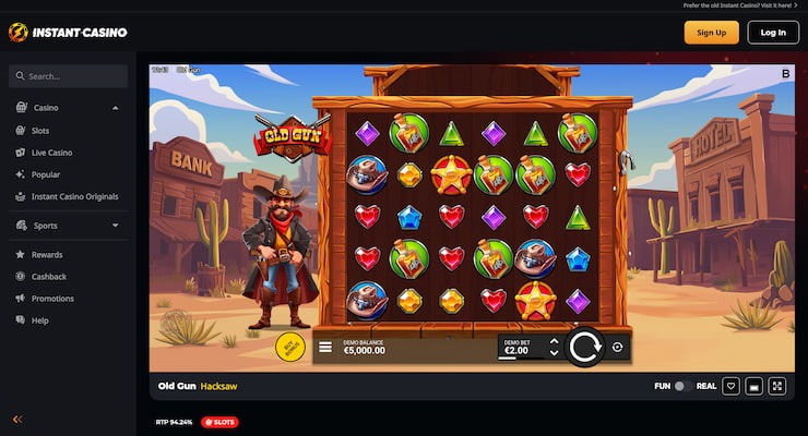 Screenshot of Instant Casino's demo version of Old Gun Slot