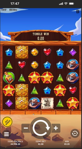 Mobile screenshot of the old gun slot demo mode