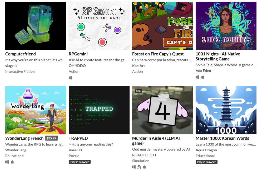itch io ai generated games