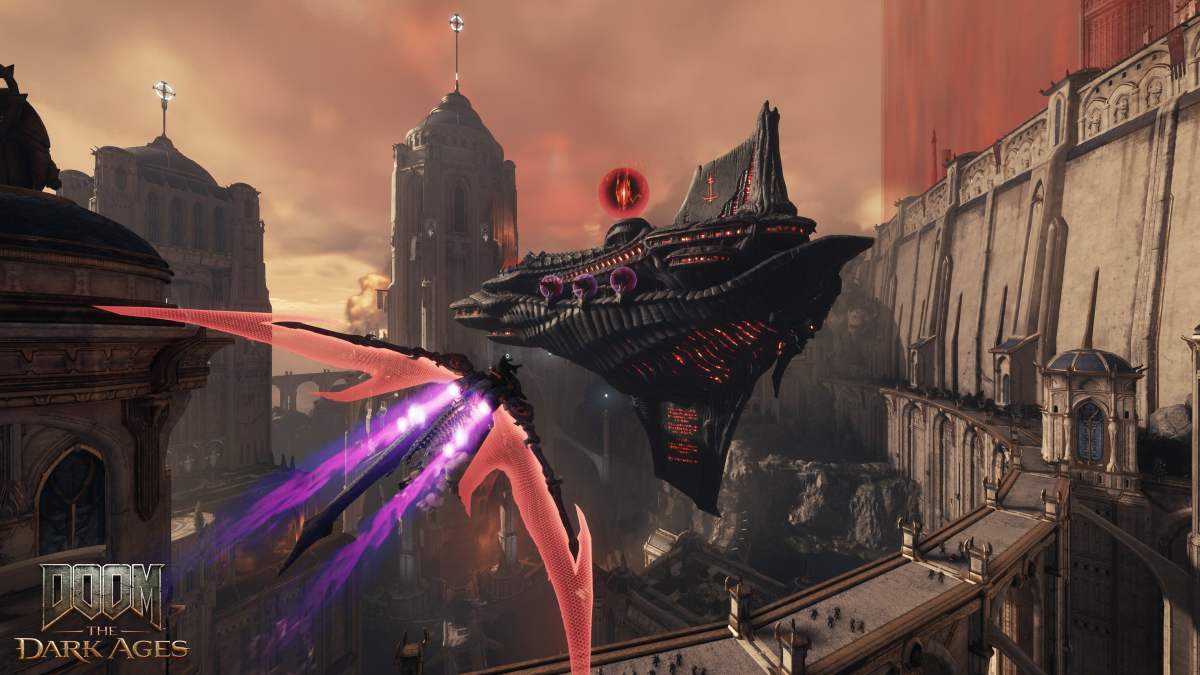 Doom: The Dark Ages mechadragon swoops across the sky