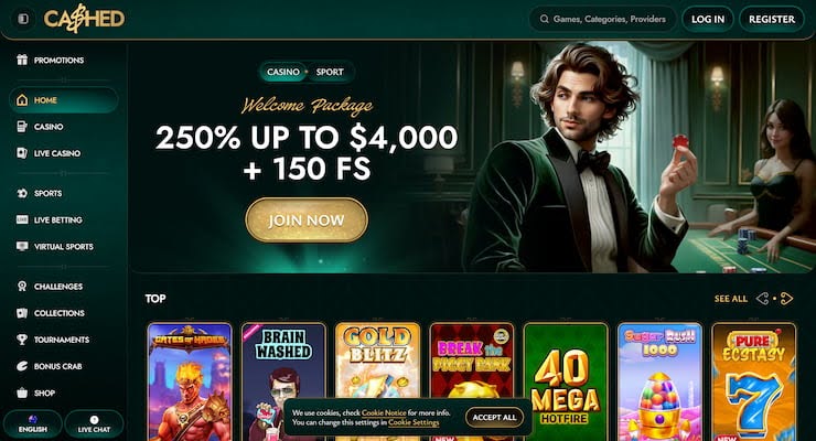 Aus casino homepage at Cashed
