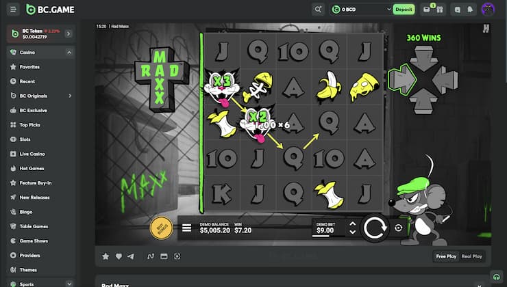 An image of gameplay at BC.Game Casino from our Rad Maxx slot review
