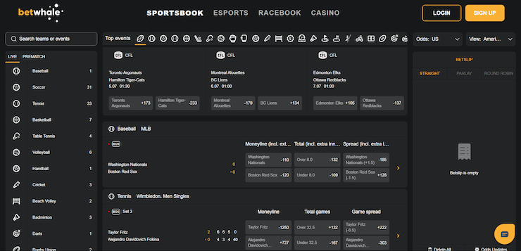 BetWhale betting site home page