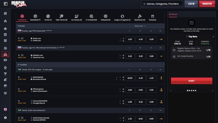 Betting Apps Mafia Casino - Live Betting Page