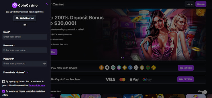 CoinCasino account registration