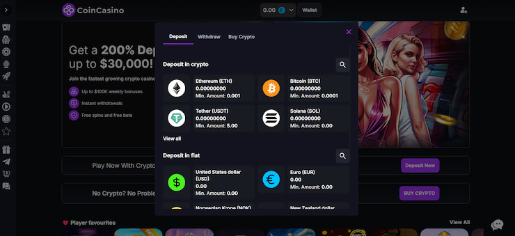 CoinCasino payment methods