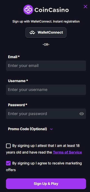 Signup details at Coincasino UAE