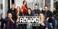 Members of Critical Role positioned behind the logo of Adhoc Studios, the Indie Game Studio that will reportedly develop the Critical Role video game