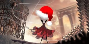 Hornet from Hollow Knight wearing a Santa hat, indicating the rumor that the Hollow Knight: Silksong release date will target the 2025 holiday season.