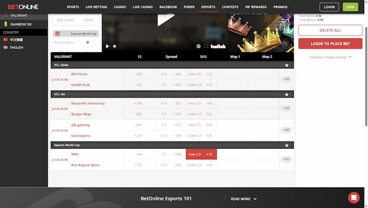 Esports betting valorant at BetOnline
