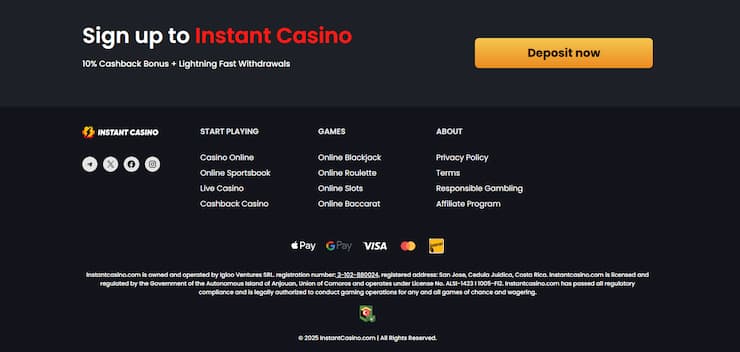Instant Casino Licensing Information