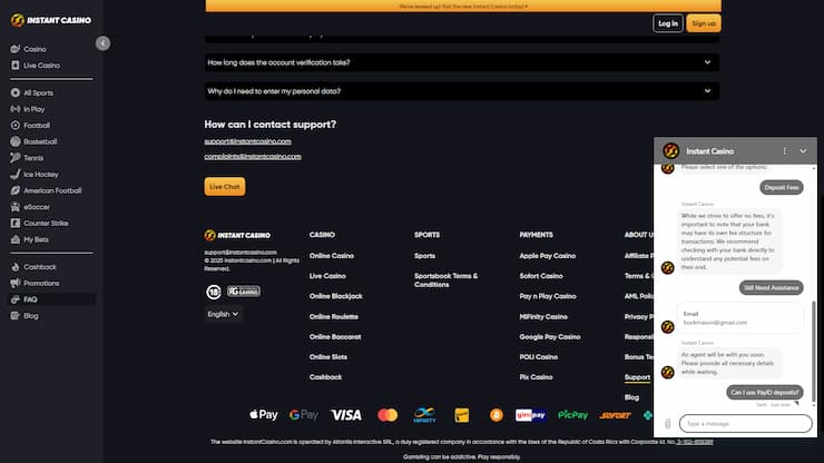 Instant Casino PayID Deposits