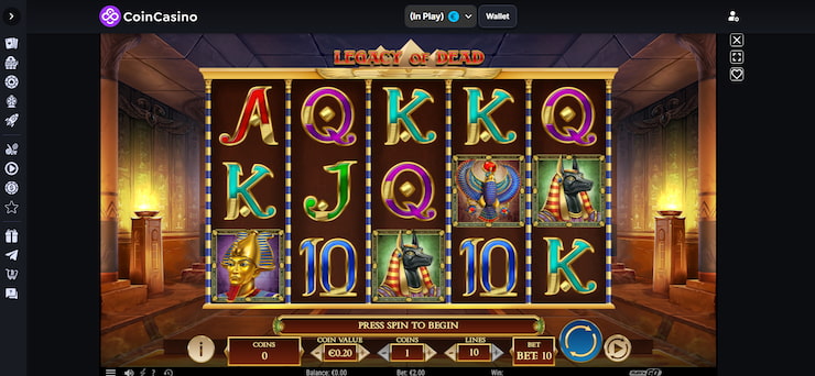 Legacy of Dead slot as seen at coincasino