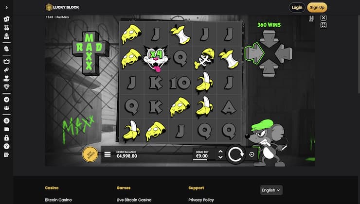 An image of gameplay at Lucky Block Casino from our Rad Maxx slot review