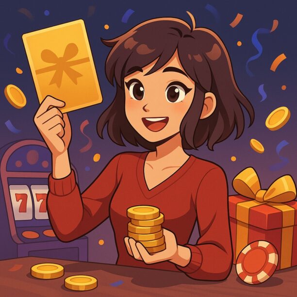 Cartoon woman winning an online casino bonus