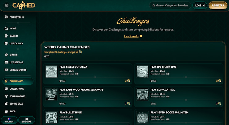 Cashed casino homepage