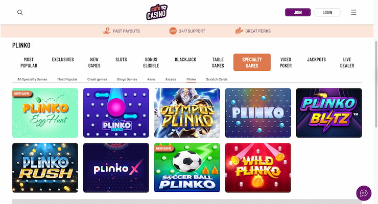 Cafe Casino plinko games screenshot