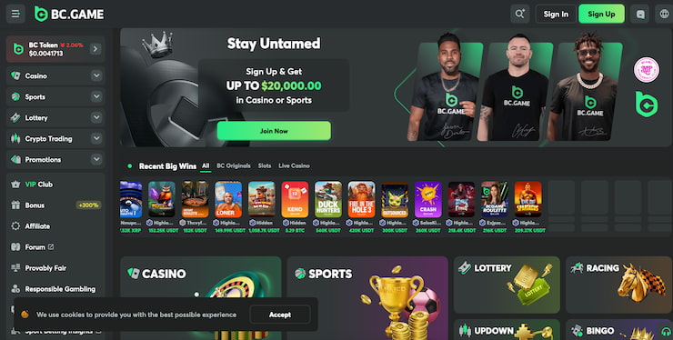 a screengrab of bc.game, the best online gambling site for real money crypto players