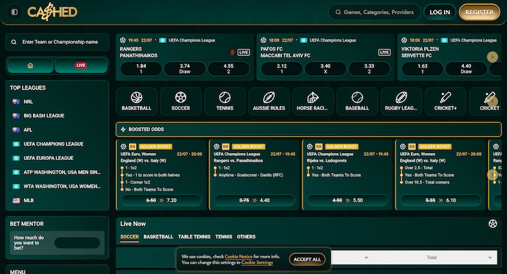 Cashed home page, explaining why it is the number-two non-BetStop betting site.