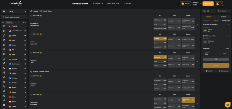 BetWhale sports betting odds