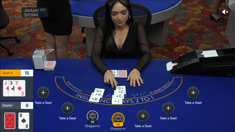 A screenshot of a live casino game at a top payout casino