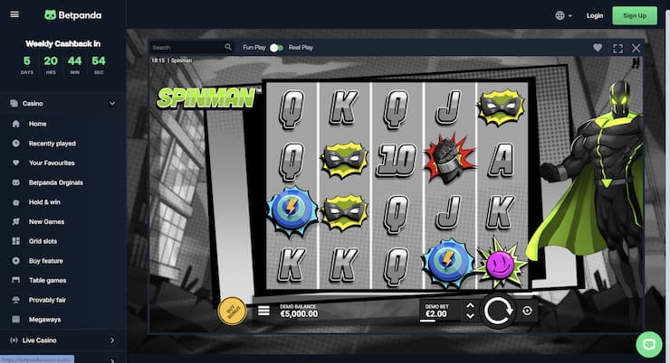 An image of gameplay at Betpanda from our Spinman slot review 