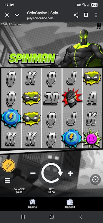 A mobile image from our Spinman slot review 