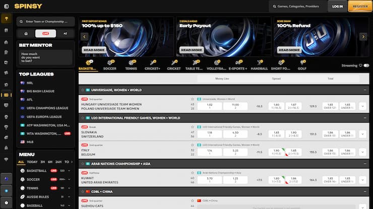 Spinsy Live Betting Page