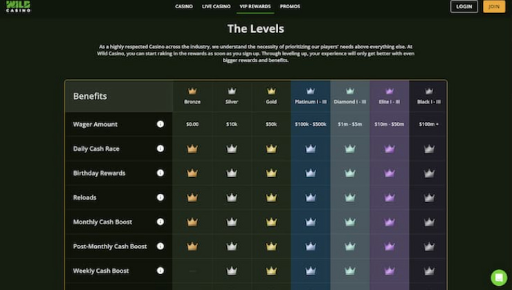 wild casino VIP program