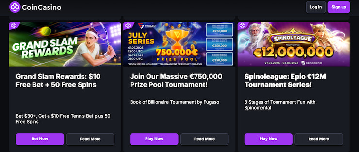 bonus offerings at the best no kyc casino, coincasino