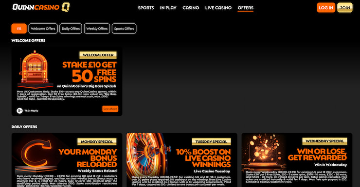 bonus offers as seen at quinn casino uk