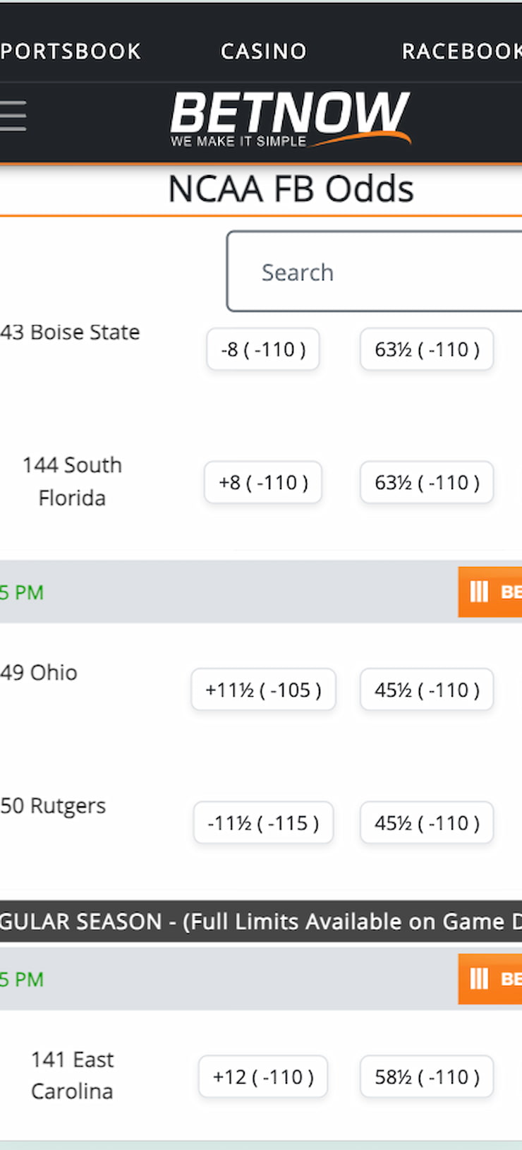 buckeyes lines on the betnow OH mobile betting app