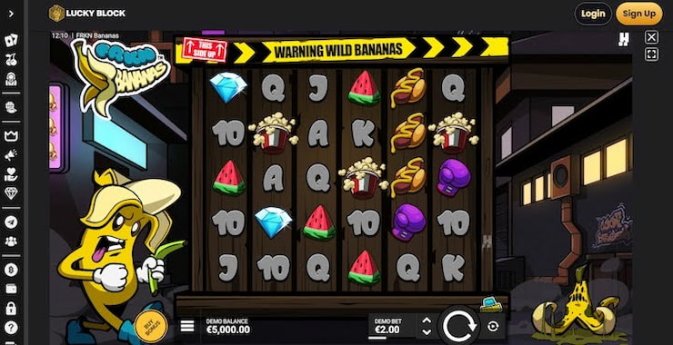 frkn bananas reels as seen at lucky block casino