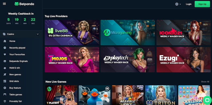 live game selection at betpanda no kyc crypto casino
