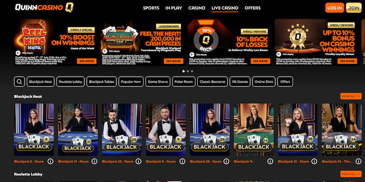 live games at quinnbet uk online casino