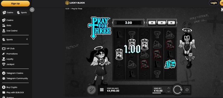 <em>Pray for Three</em> slot game at Lucky Block