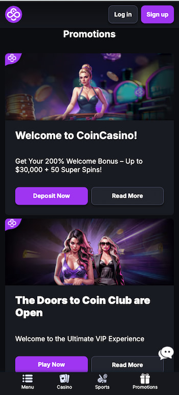 mobile play at the best crypto casino app, coincasino