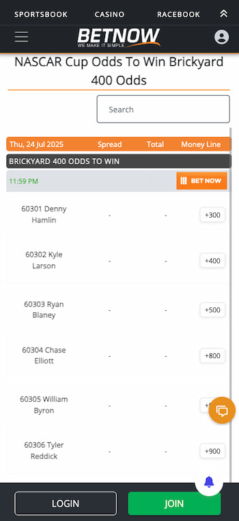 nascar betting lines at betnow north carolina sports betting site