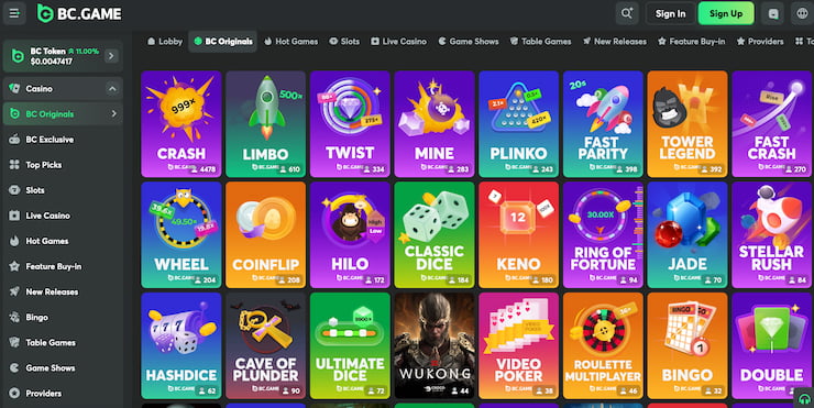 original games as seen at bc.game crypto casino
