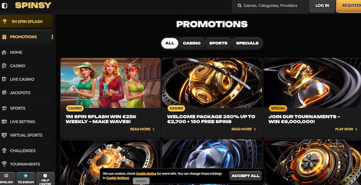 promotional lineup at spinsy online casino Aus