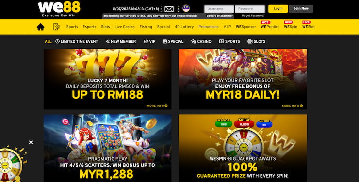 promotional lineup at we88, the best online casino in malaysia for bonuses