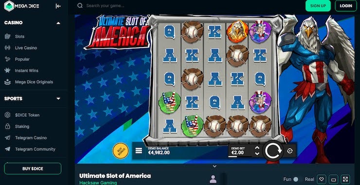 ultimate slot of america reels at mega dice