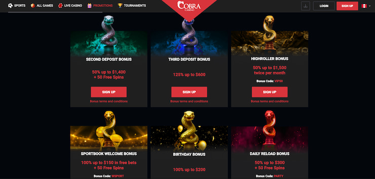 welcome and ongoing promotions at one of the best online casinos in canada, cobra