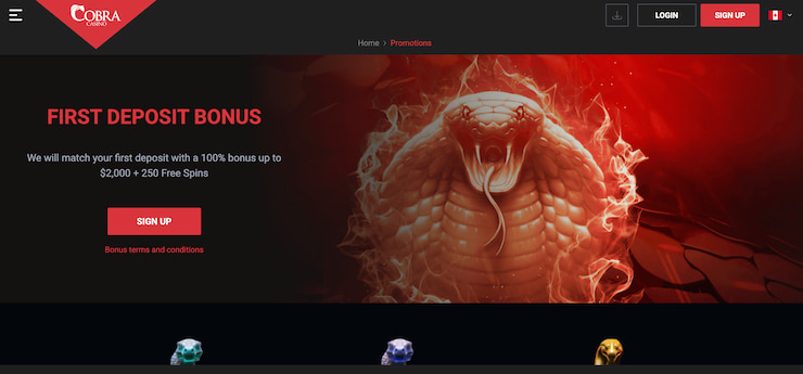 welcome promotion at the cobra canadian online casino